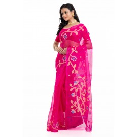 Tantuja Royal Rani Pink Muslin Silk Jamdani Saree