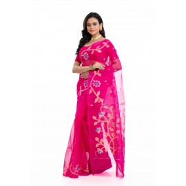 Tantuja Royal Rani Pink Muslin Silk Jamdani Saree