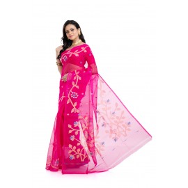 Tantuja Royal Rani Pink Muslin Silk Jamdani Saree