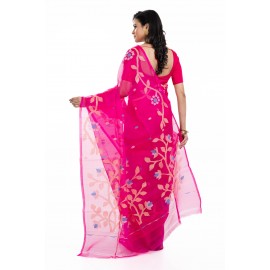 Tantuja Royal Rani Pink Muslin Silk Jamdani Saree
