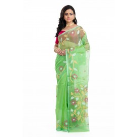 Tantuja Lime Green Muslin Silk Jamdani Saree