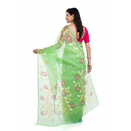 Tantuja Lime Green Muslin Silk Jamdani Saree