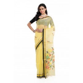 Tantuja Primrose Yellow Muslin Silk Jamdani Saree