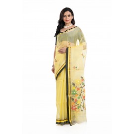 Tantuja Primrose Yellow Muslin Silk Jamdani Saree