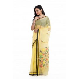 Tantuja Primrose Yellow Muslin Silk Jamdani Saree