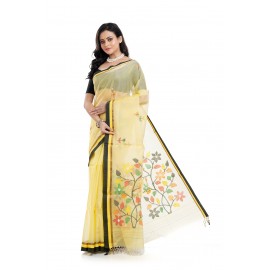 Tantuja Primrose Yellow Muslin Silk Jamdani Saree
