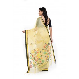 Tantuja Primrose Yellow Muslin Silk Jamdani Saree
