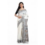 Tantuja Pure Silk Garad Baluchari Saree (Off-White & Charcoal Black)