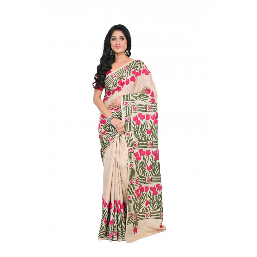 HANDWOVEN KANTHA STITCH SAREE