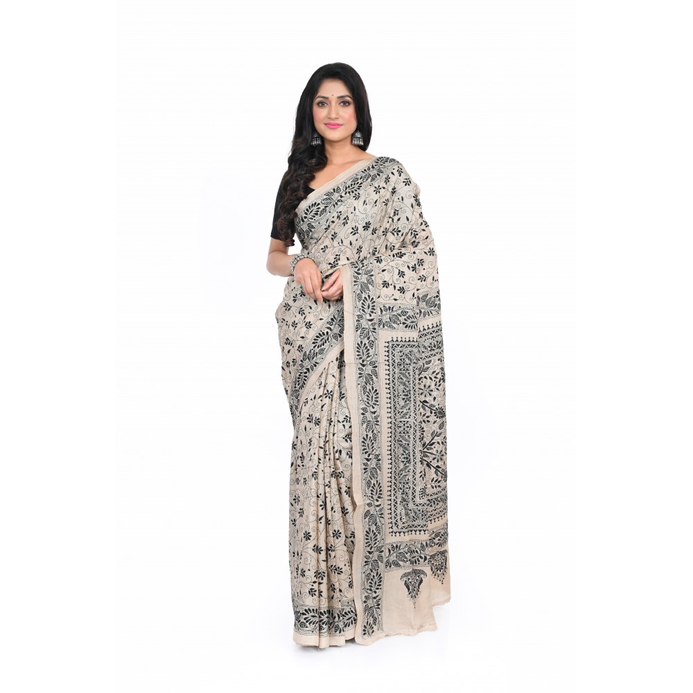 HANDWOVEN KANTHA STITCH SAREE