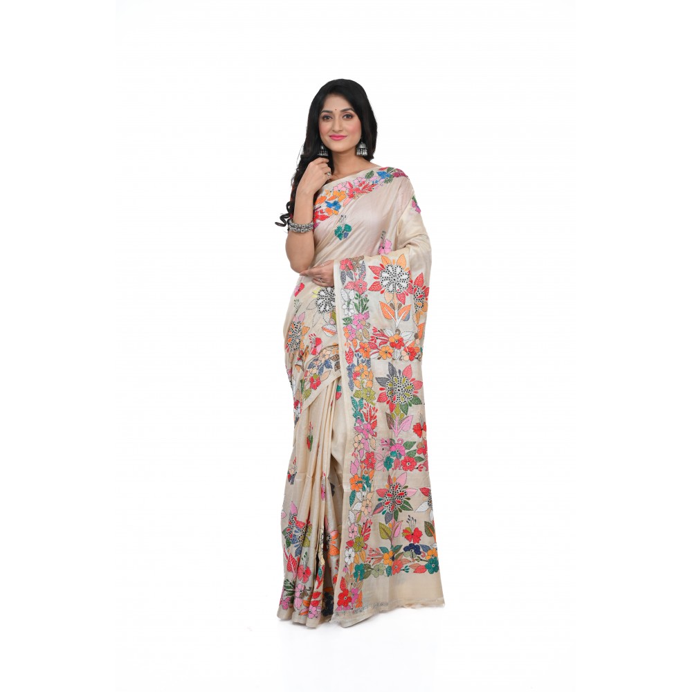 HANDWOVEN KANTHA STITCH SAREE